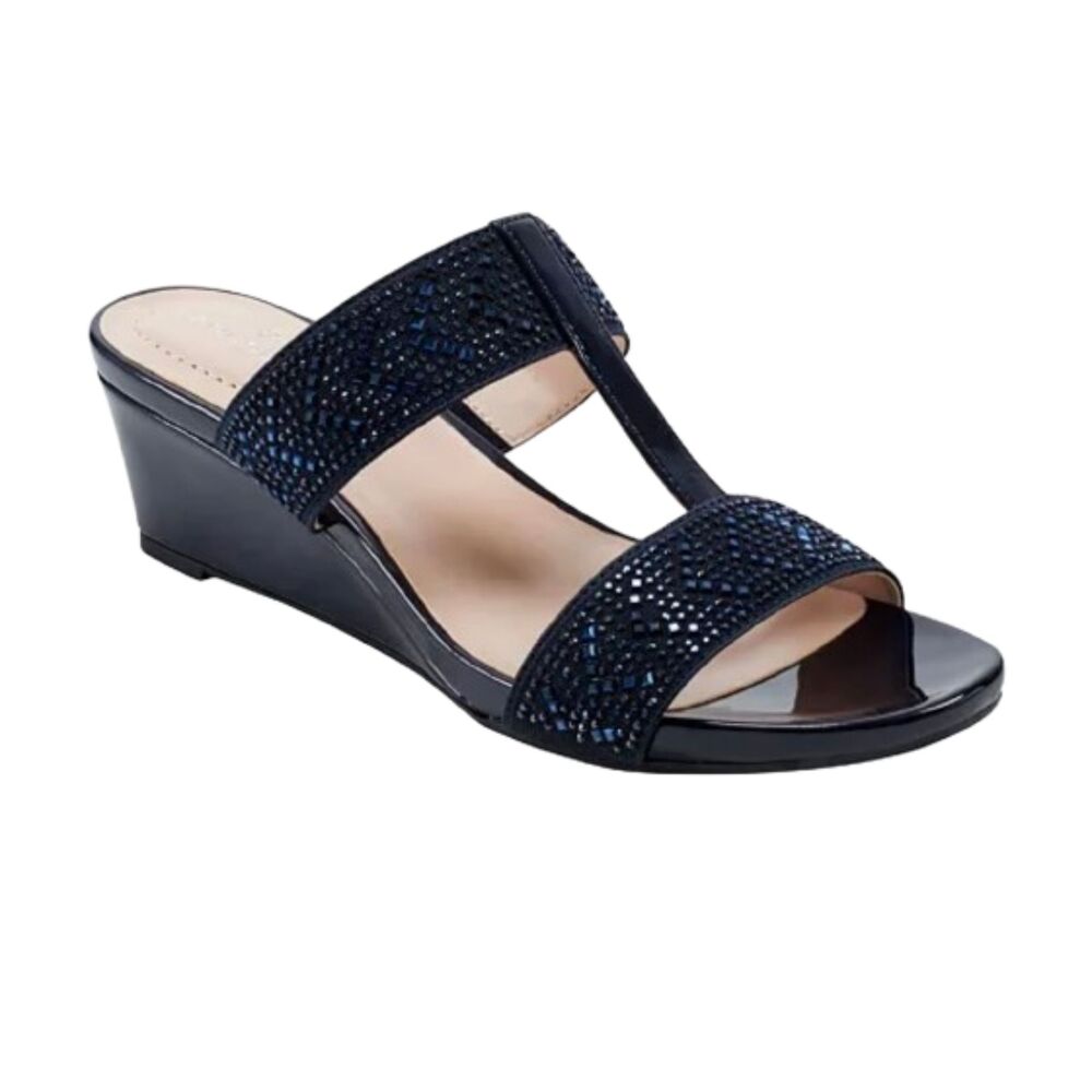 Bandolino NWOB Women's Lluvit Crystal-Encrusted Wedge Heeled Sandals Size 7.5M - Picture 2 of 7